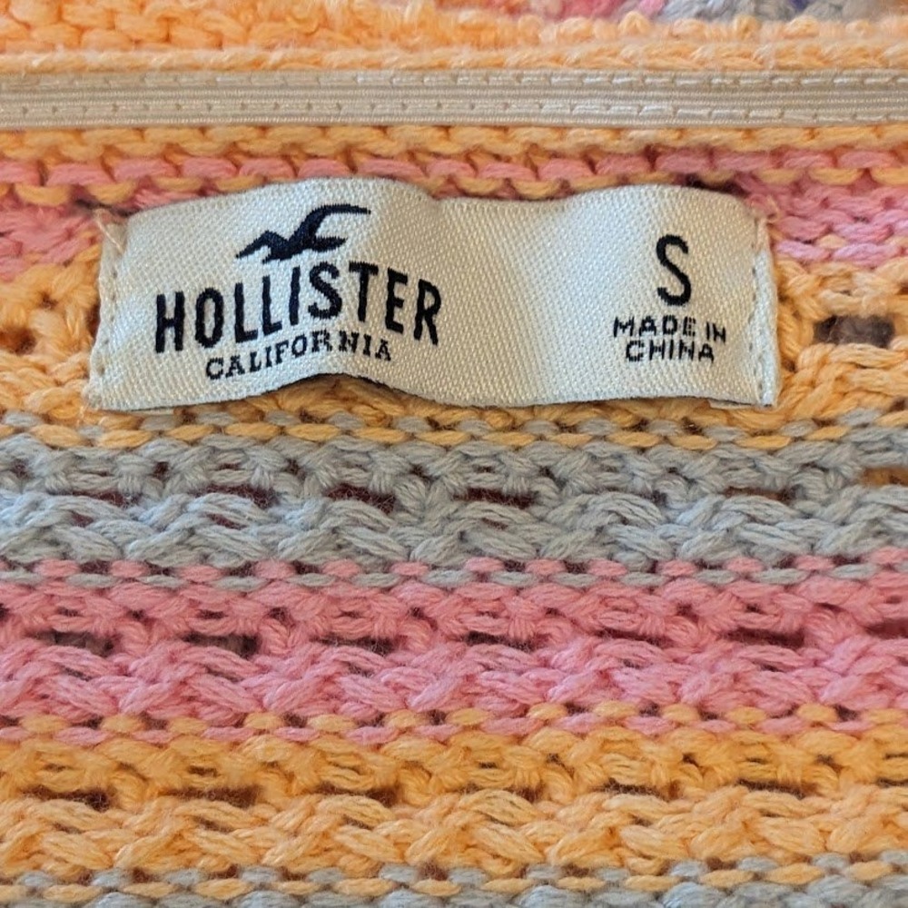 Hollister Crochet Knit Crop Top Pastel Stripe Tie Back Halter Boho Womens Small - Picture 7 of 10